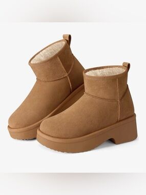 SHIBEVER Winter Ankle Platform Suede Anti-Slip Waterproof Snow Boots